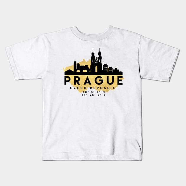Prague Czech Republic Skyline Map Art Kids T-Shirt by deificusArt